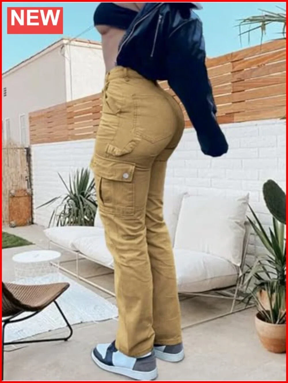 High Waisted Cargo Pants with 6 Pockets Stretchy Straight Leg